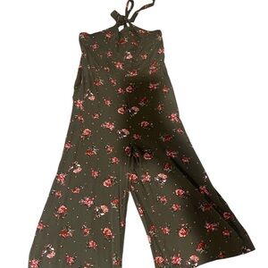 Xhilaration Green Floral Jumpsuit with Spaghetti Straps